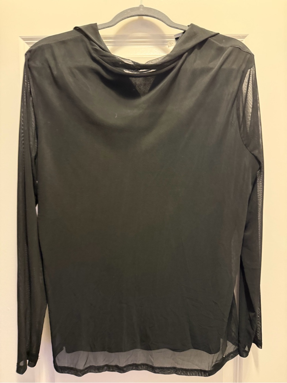 Anne Klein Black Long-Sleeve Mesh Top